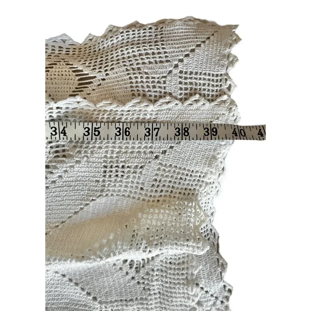 Hand Crocheted White Cotton Table Runner 80